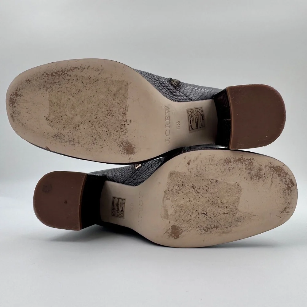 EUC J. Crew Stamped Croc Zip Women's Brown Leather Ankle Booties - Size‎ 5.5